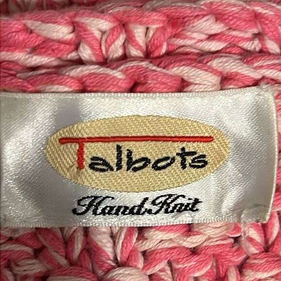 Talbots Pink/White Hand Knit‎ Cotton Cardigan Sweater Size M - Picture 10 of 10
